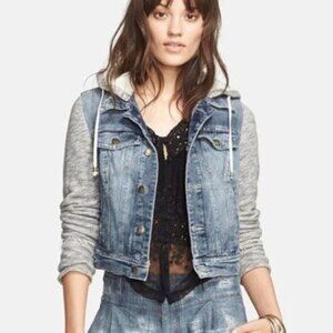 Free People Denim/Knit Hoodie Jacket in Size M